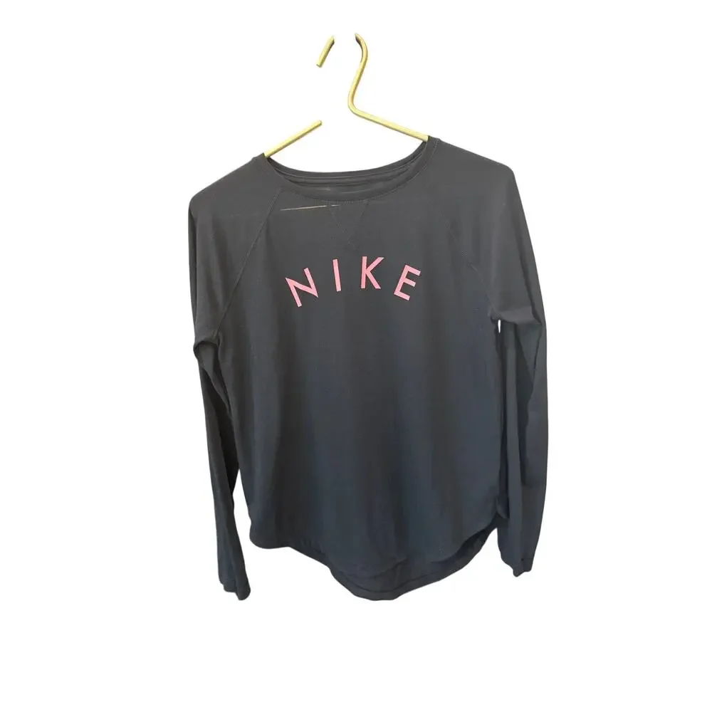 Nike Black Pink Dri Fit Long Sleeve Tee Fits Womens Medium Youth XL BV3118